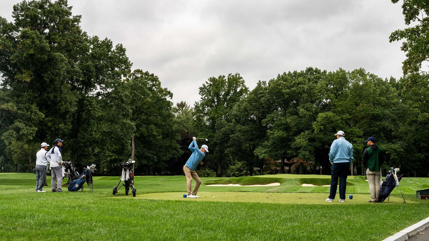 Greg takes aim at the 180-yard par-3 5th hole....