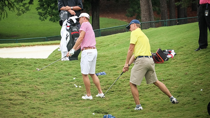 The pair then headed to the short game practice...