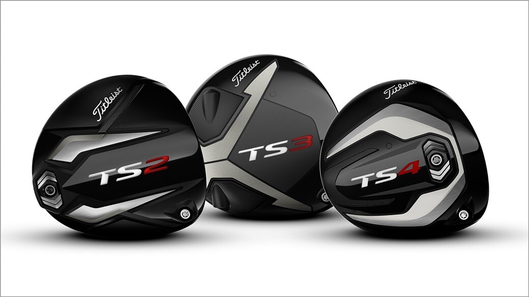 Titleist TS2, TS3 and TS4 driver club heads close up